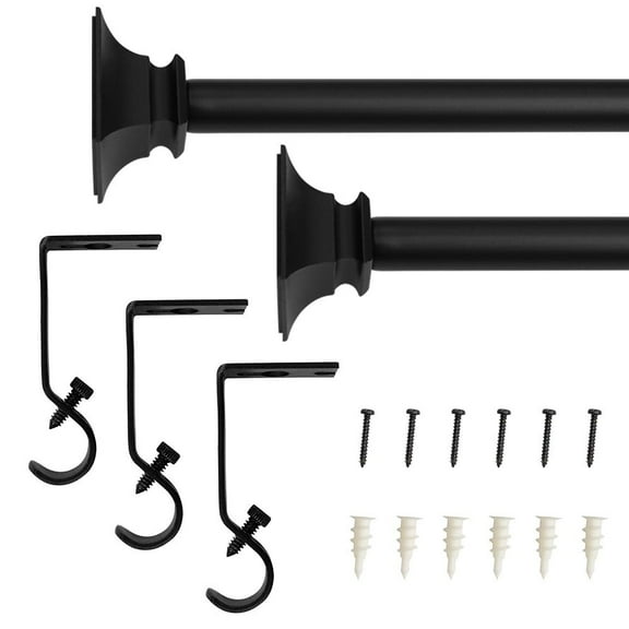 Lumi 5/8" Single Curtain Rod Set Silver/Grey/Black-Flat Square finials 48"-84" - Matte Black