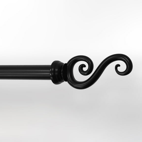 Lumi 5/8" Single Drapery Curtain Rod Set with Scroll Finials, Black, 48"-84"