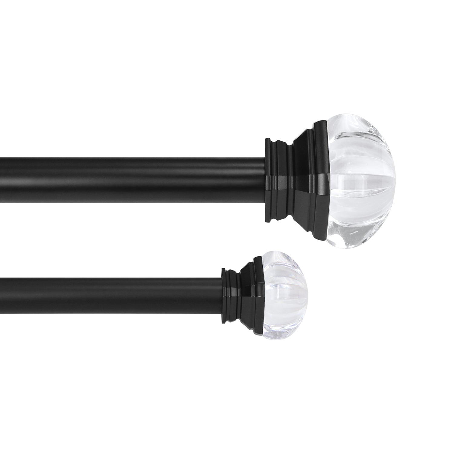 Lumi 72 in. - 144 in. Telescoping 1 in. Double Curtin Rod Kit in Black with Crystal Square Finials