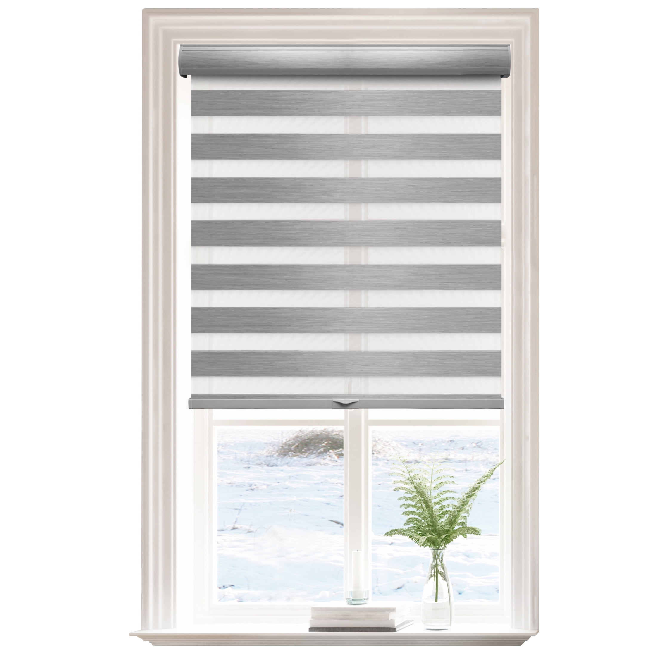 Lumi Blackout Cord-Free Zebra Blinds Fabric Roller 29" x72", Grey