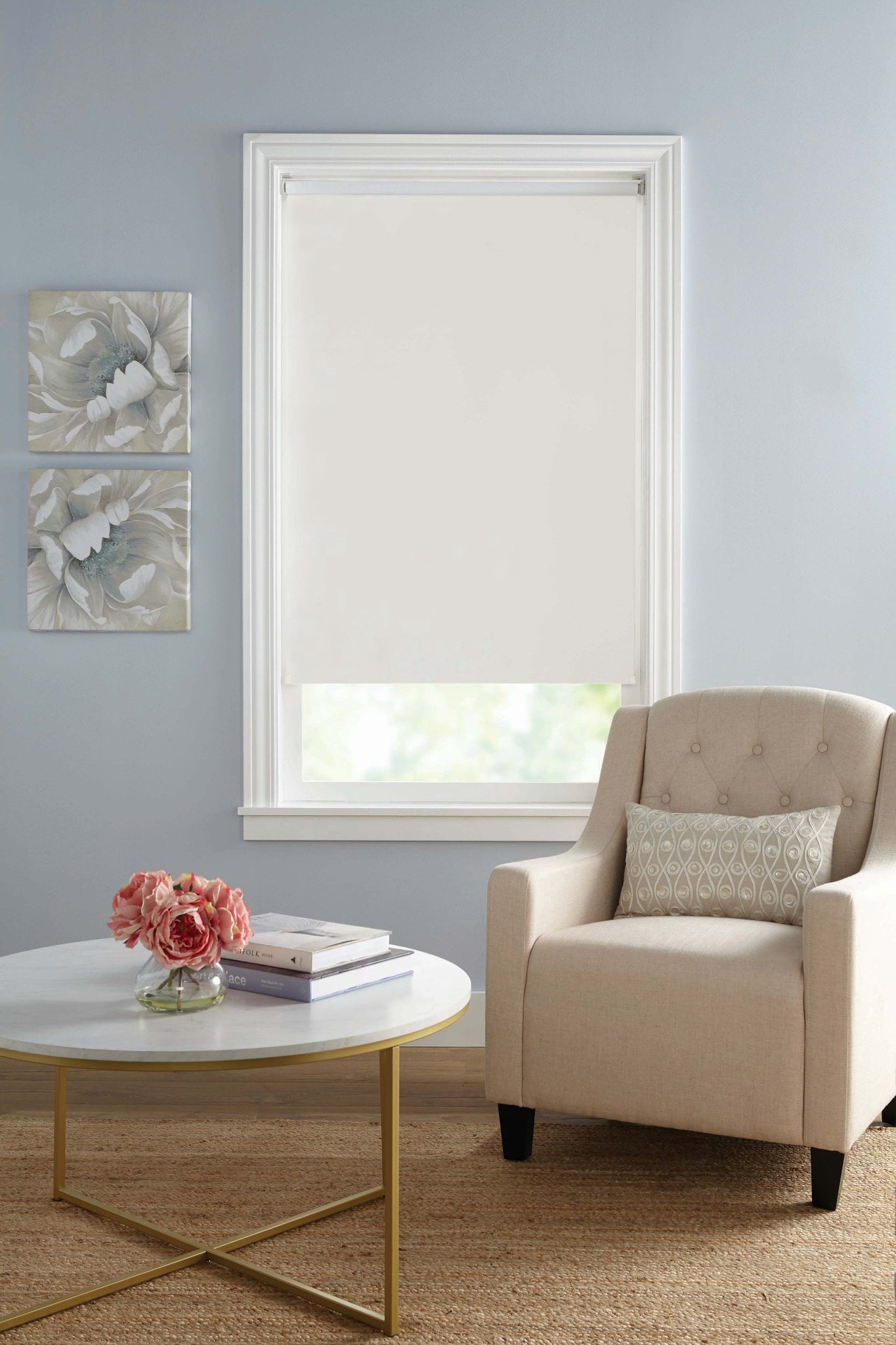 Lumi Blackout Cordless Slow Release Fabric Roller Shade 33" x72", White