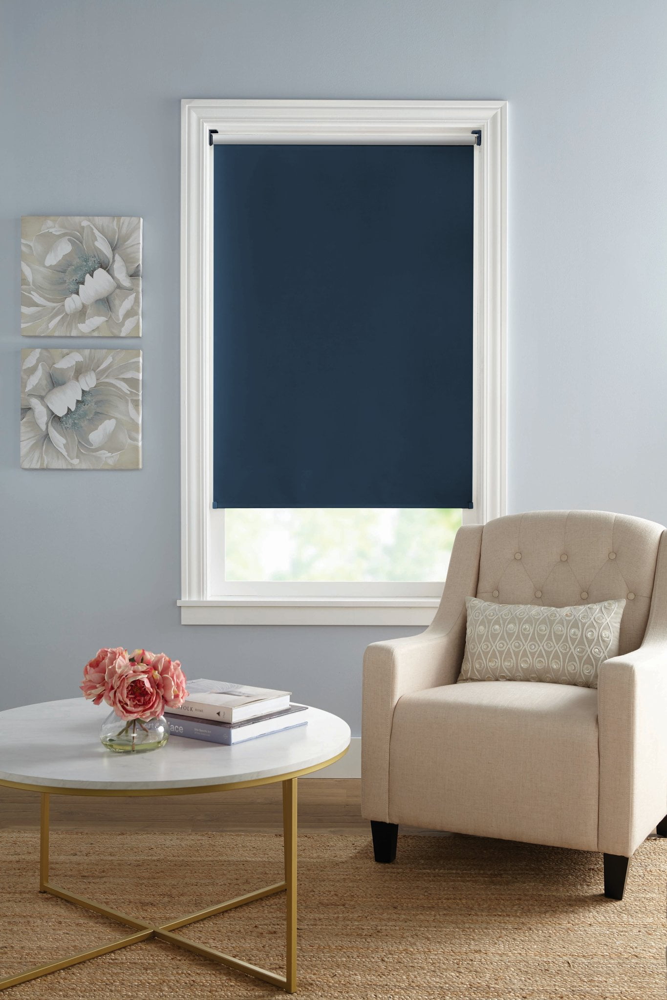 Lumi Blackout Cordless Slow Release Fabric Roller Shade 72" x72", Blue