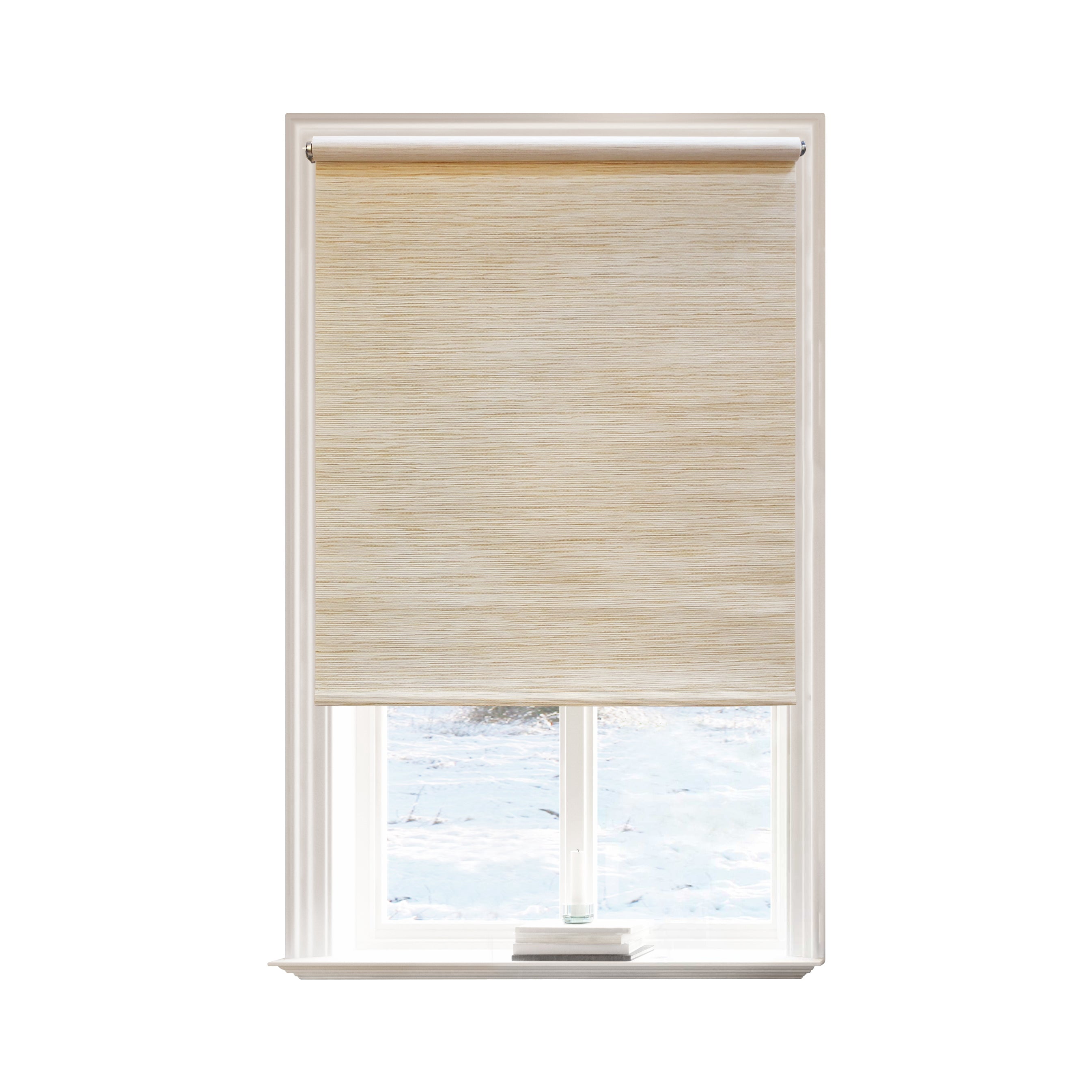 Lumi Cordless Natural Fabric Roller Shades Light Filtering (4 Colors) 37 W x 72 H Inches - Beige