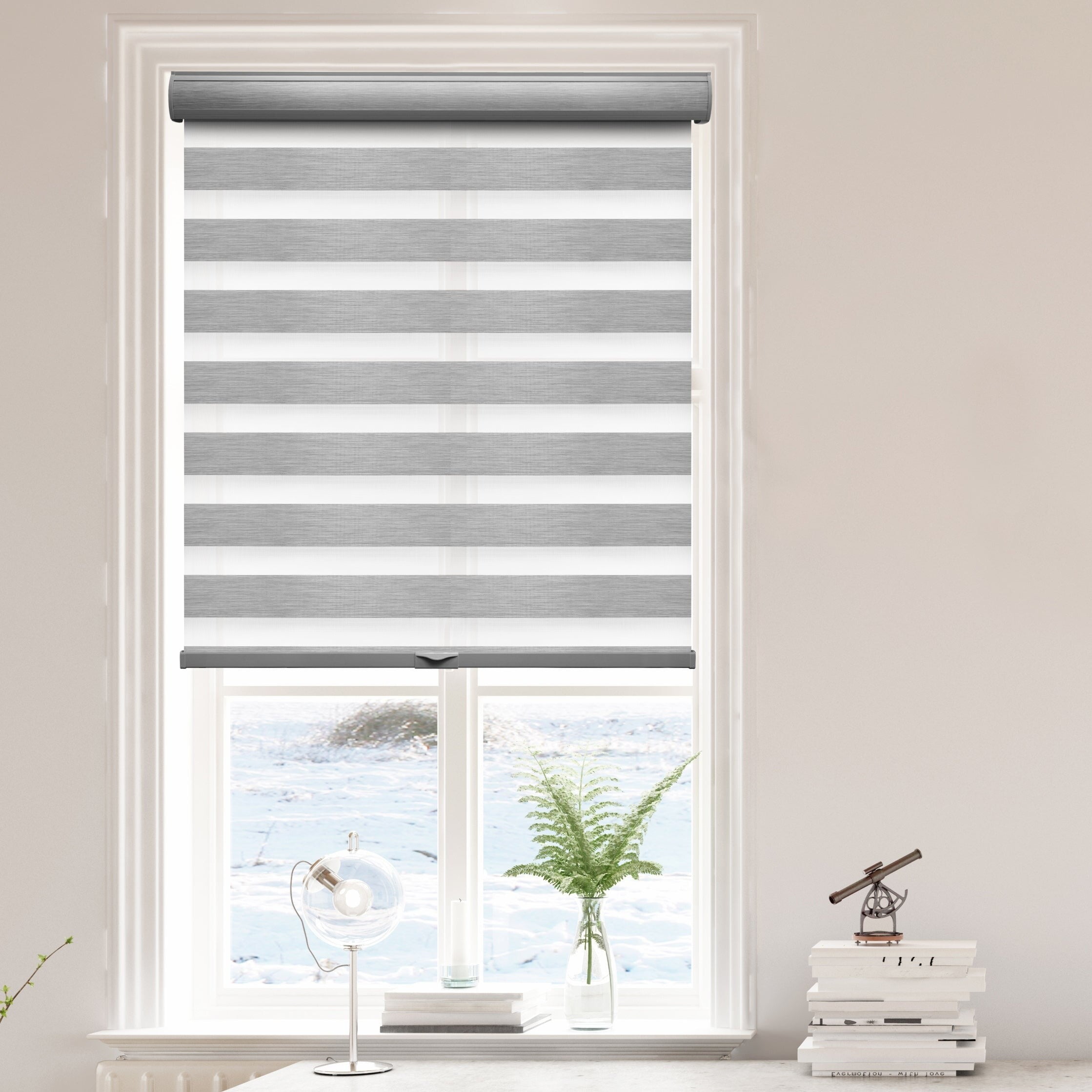 Lumi Cordless Zebra Blinds White/ Gray Fabric Roller Light Filtering 36 W x 72 H Inches - Grey