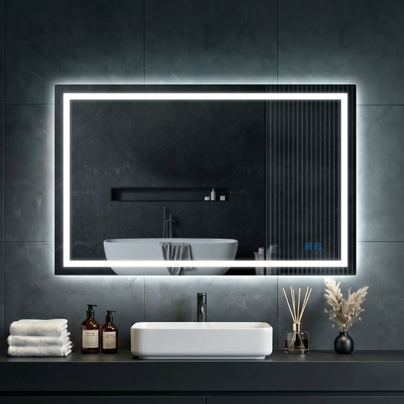 Lumi Home 48"x36" LED Bathroom Vanity Mirror, 3 Color Modes Dimmable Lighted Mirror, Anti‑Fog Memory Function, Tempered Glass, Vertical & Horizontal Wall Mount