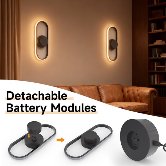 Lumi Home Battery-Operated Wall Sconce, Dimmable LED Wireless Wall Light With Remote Control, Adjustable 3000K-6000K Color Temperature, Ideal For Bedroom & Living Room, Black
