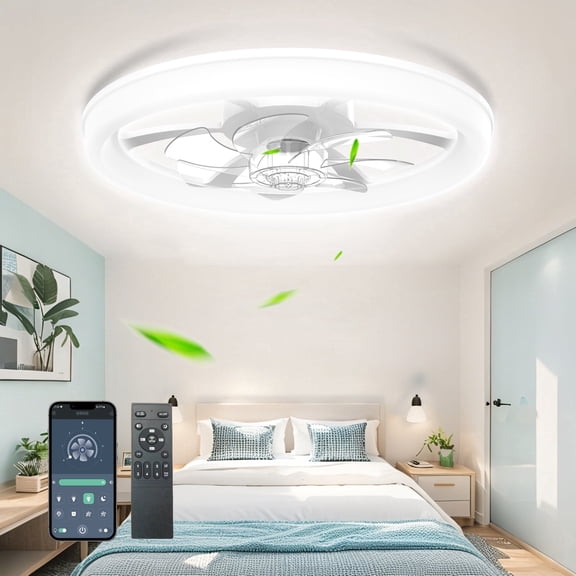 Lumi Home 19" Ceiling Fans with Lights and Remote,3000-6000K Dimmable Modern Flush Mount LED Fan Light,Ceiling Fans for Bedroom,Living Room-White