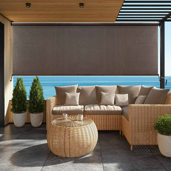 Lumi Home Furnishings 72-inch x 96-inch UV Blocking Fade Resistant Fabric Exterior Roller Shade_Chocolate