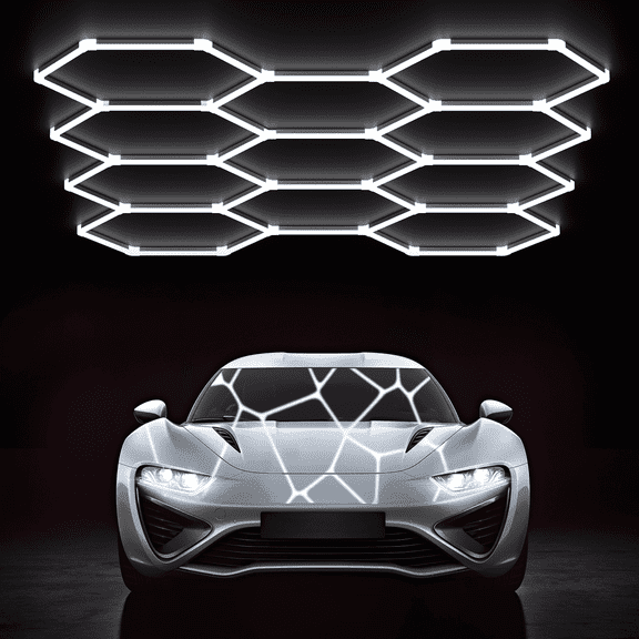 Lumi Home Hexagon Garage Lights,11 Grids 6 Pack 322W 6500K High Brightness Hexagon Garage LED Lights for Garage, Shopping Mall, Workshop ,Barber shop and Car Detailing Shop etc