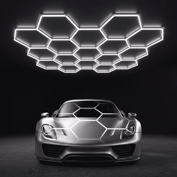Lumi Home Hexagon Garage Lights 483W 48300LM 17 Grids Hexagon LED Light, 6500K Ultra Bright Honeycomb Hex Lights, Easy Install for Garage, Workshops, Shops, Gym