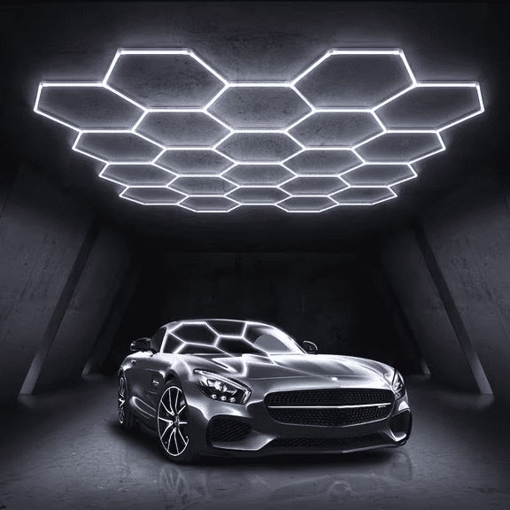 Lumi Home Hexagon Garage Lights 581W 58100LM 22 Grids Ultra Bright 6500K Honeycomb LED, 110V-240V, Easy Install Garage Workshop Shop Gym