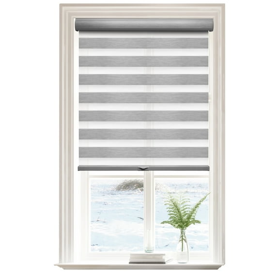 Lumi Light Filtering Cord-Free Zebra Blinds Fabric Roller Grey, 23" x72"