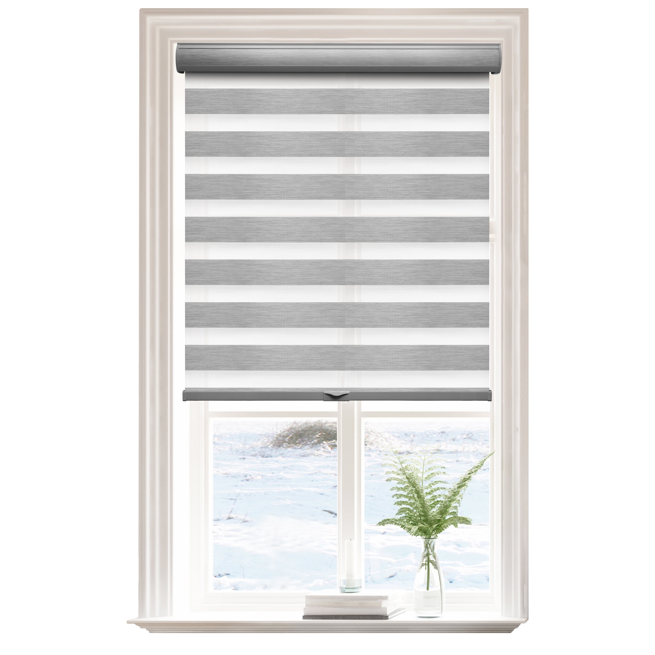 Gray Cordless Light Filtering Zebra Roller Shade 35" x 72"