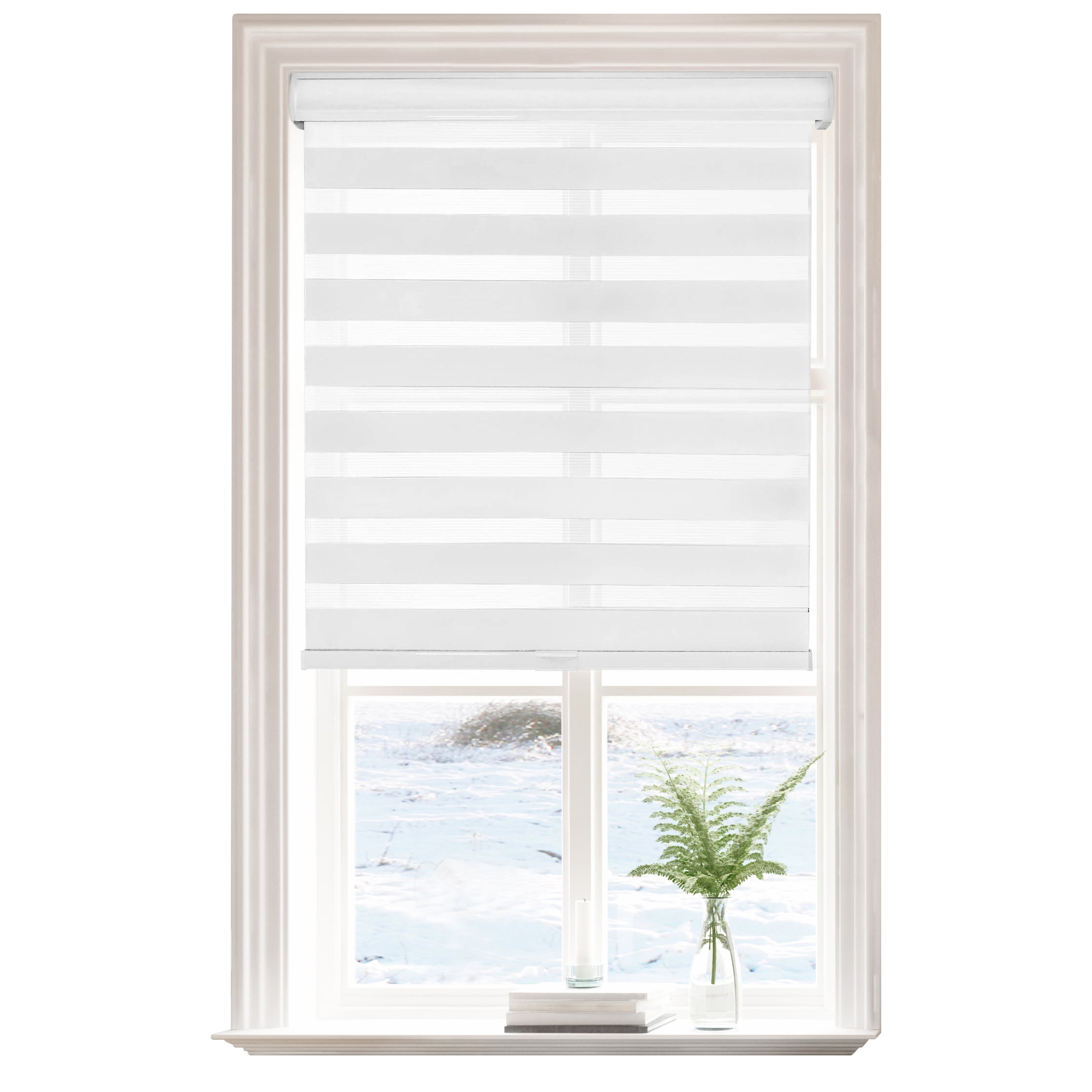 Lumi Light Filtering Cord-Free Zebra Blinds Fabric Roller White, 35"x72"
