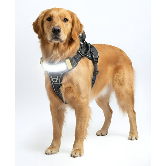 Lumi One LED Dog Harness – High Visibility Light Up Dog Harness for Night Walks – 1000 Lumen LED Dog Vest with Rechargeable Battery, Adjustable Fit & Reflective Dog Apparel (BLACK, MEDIUM)