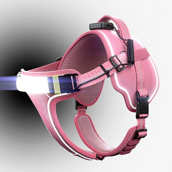 Lumi One LED Dog Harness – Light Up Dog Harness for Night Walks with 1000 Lumen LED, Rechargeable Harness, Reflective Dog Apparel, High-Visibility Pet Gear​, Patent Pending (PINK, SMALL)