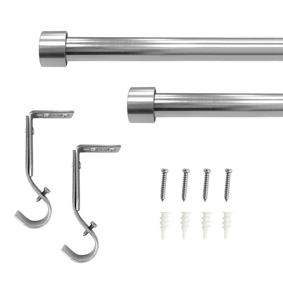 Lumi Single Curtain Rod Brushed Nickel/ Black- End Cap finials 3/4" Dia. 36"-66" L - Brushed Nickel
