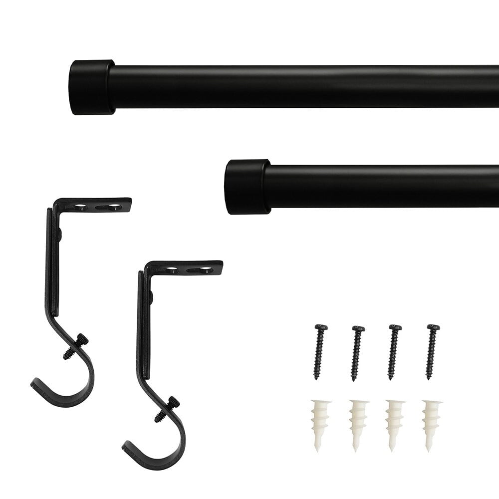 Matte Black Adjustable Curtain Rod with End Cap Finials