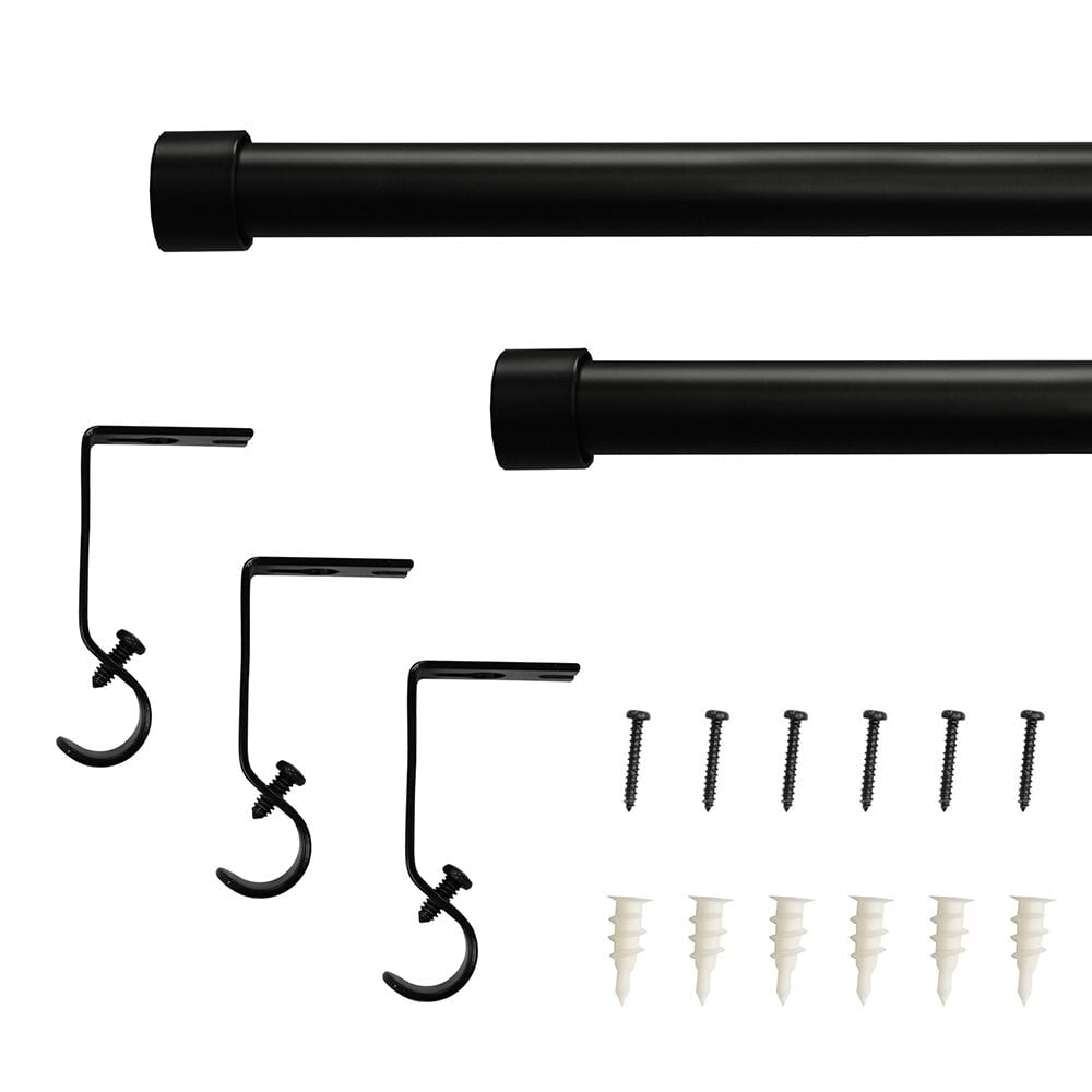 Lumi Single Curtain Rod Brushed Nickel/ Black- End Cap finials 5/8" Dia. 48"-84" L - Matte Black