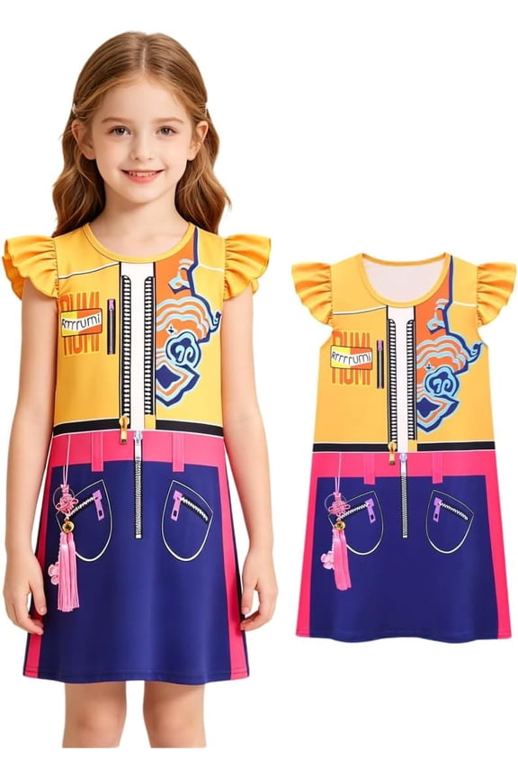 G'irl's Nightgown, Flutter Short Sleeve Pop Singer Idol Pajamas Nightdress, Casual Sleepwear Loungewear & Halloween Cosplay Costume, 2-12 Years