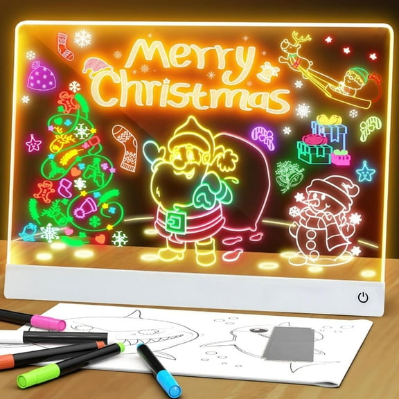 LumiLite LED Drawing Board(7 Color Pens), Rechargeable Light Up Acrylic LumiLite Drawing Board - DIY Erasable Acrylic Writing Board for Birthdays, Festivals & School, Home (11.8 * 7.8in)