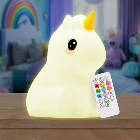 LumiPets - Kids' Night Light Unicorn Lamp with Remote - White