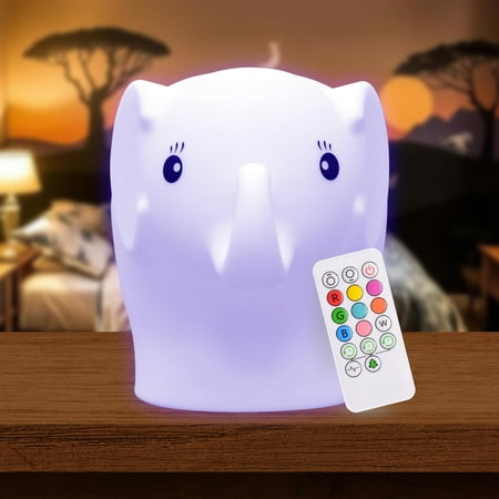 LumiPets - Kids' Night Light Elephant Lamp with Remote - White