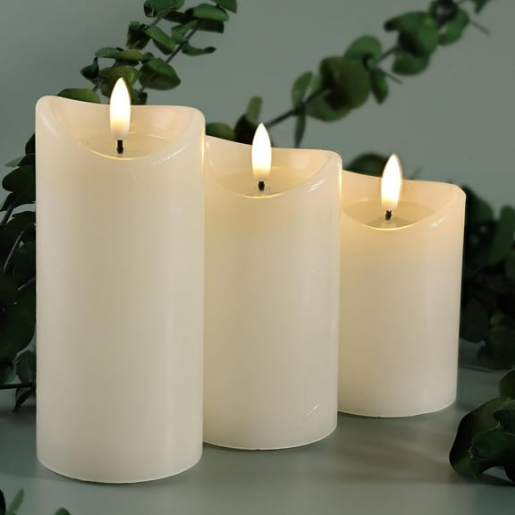 LumiPur Basics Flameless Flickering Wax Pillar LED Candles 2.75" x 4" 5" & 6" (3 Pack, Linen White)