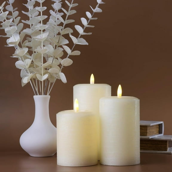 LumiPur Flameless Candles, Flickering LED Battery Operated Wax Pillar Candle, Linen White, 3-Pack