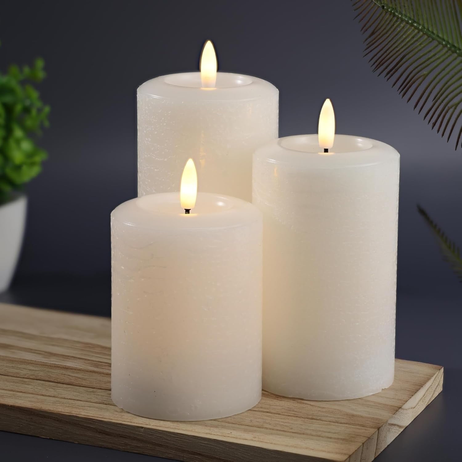 LumiPur Flameless Candles, Flickering LED Battery Operated Wax Pillar Candle, Winter White, 3-Pack