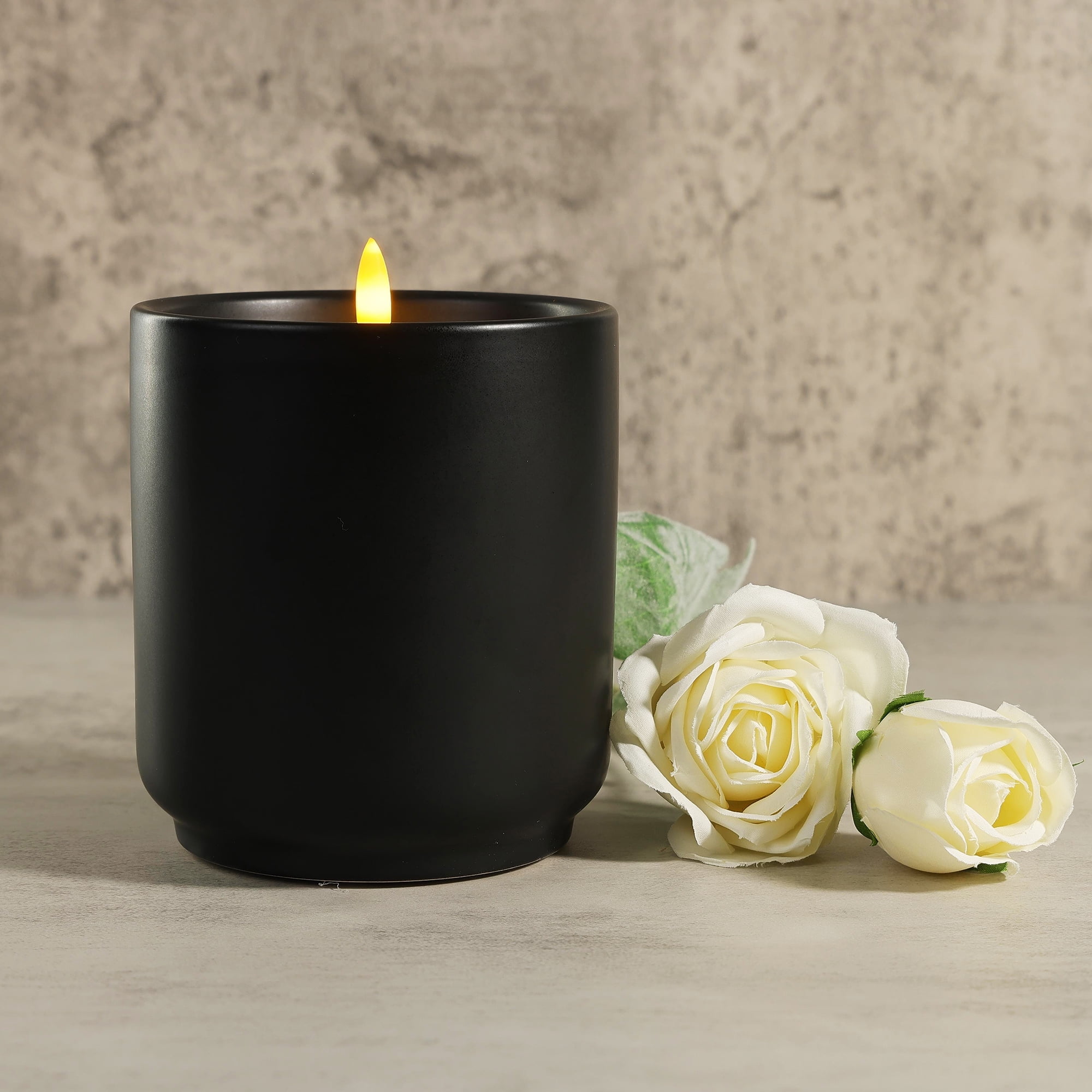LumiPur Stoneware Flameless LED Wax Candle, 360-Degree Glow Trimmer, 4.5” x 5”, Black