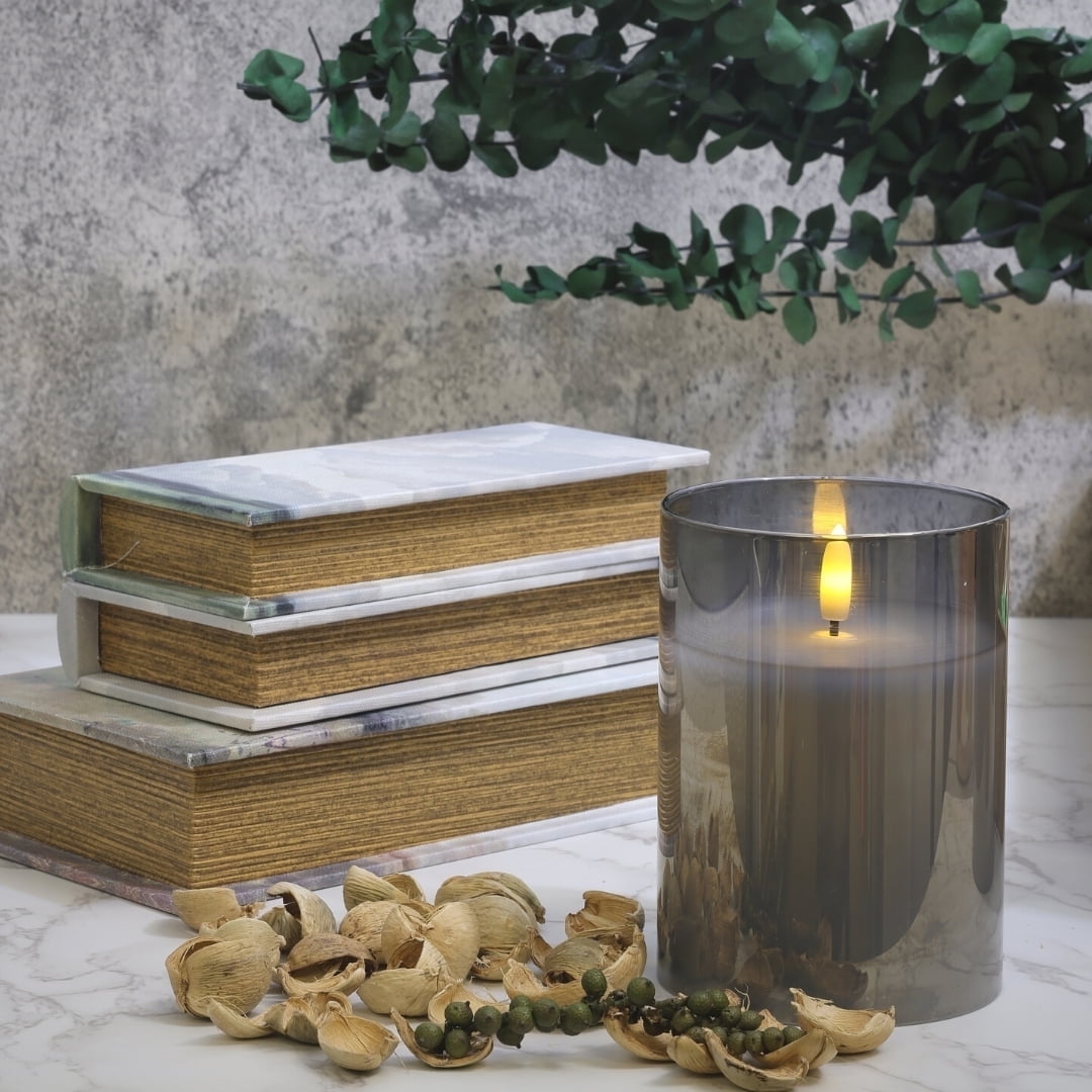 LumiPur Premium Design Series Glass Flameless LED Candle 3.5" x 5", Silver