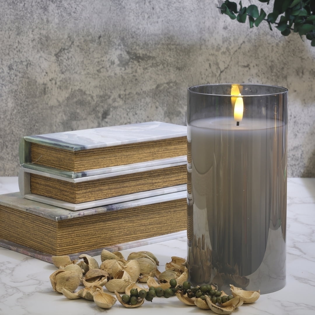 LumiPur Premium Design Series Glass Flameless LED Candle 3.5" x 7", Silver