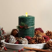 LumiPur Signature Christmas Collection Natural Glow Flickering Flameless LED Wax Pillar Candle (3.5" x 5", Evergreen )