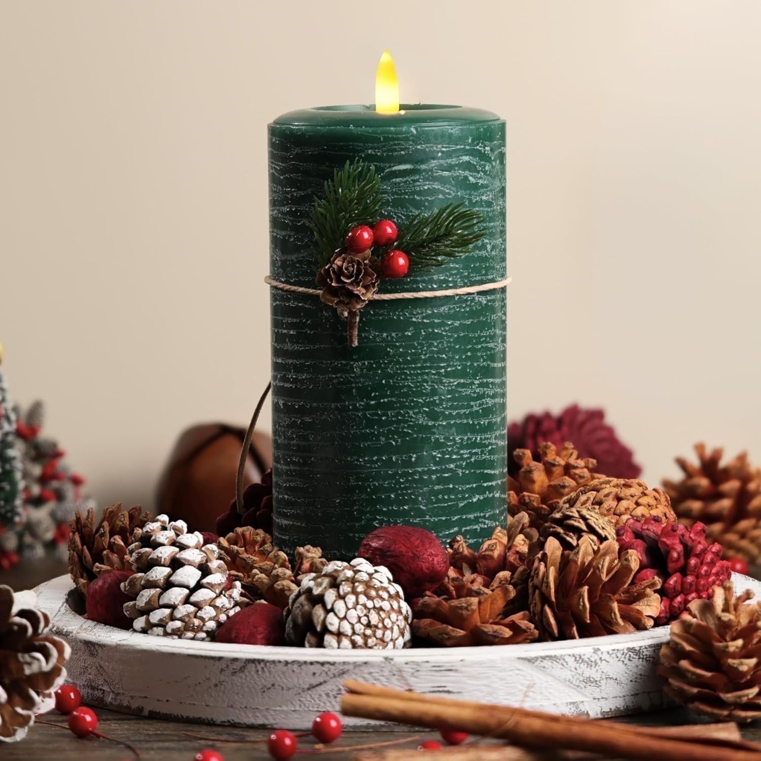 LumiPur Signature Christmas Collection LED Flameless Pillar Candle, Evergreen, 3.5" x 7"