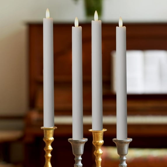 LumiPur Signature Collection Natural Glow LED Flameless Taper Candles, 1" x 9", Gray Fog, 4-Pack