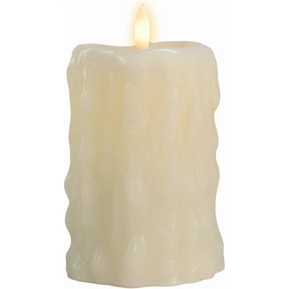 LumiPur Signature Halloween Collection Heavy Drip Natural Glow Flickering Flameless LED Wax Pillar Candle (Linen White, 3.5" x 5")
