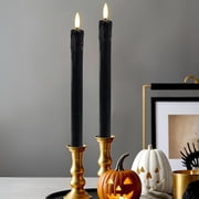 LumiPur Signature Halloween Collection Natural Glow Flickering Flameless LED Wax Taper Candle 1" x 9" Drip - Black, 2-Pack