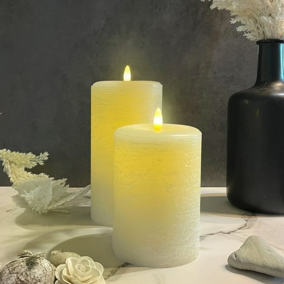 LumiPur Signature Natural Glow Flameless Wax Pillar 2 Pack LED Candle 3.5" x 5" and 3.5" x 7" Linen White