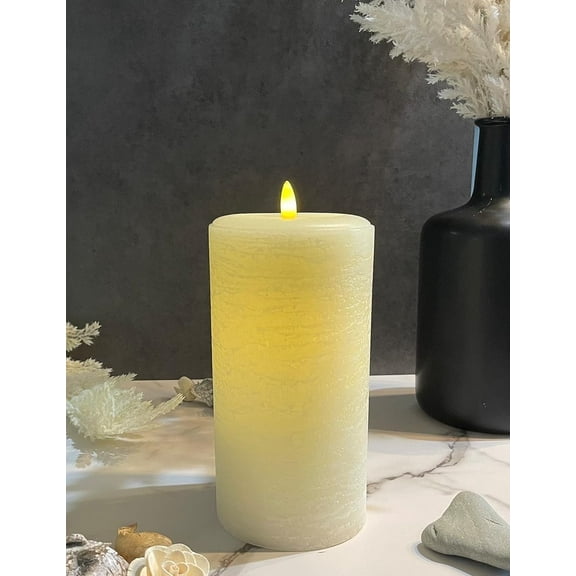 LumiPur Signature Natural Glow Flickering Flameless LED Wax Pillar Candle (3.5" x 7", Linen White)