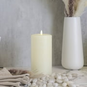 LumiPur Signature Natural Glow Flickering Flameless LED Wax Pillar Candle (4" x 8", Linen White)