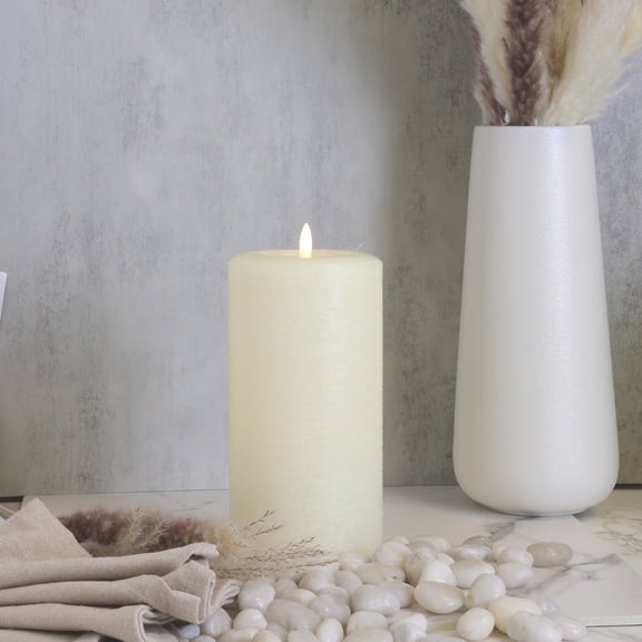 LumiPur Natural Glow Candles, Battery Operated Flameless LED Pillar Candle, Linen White, 4" x 8"