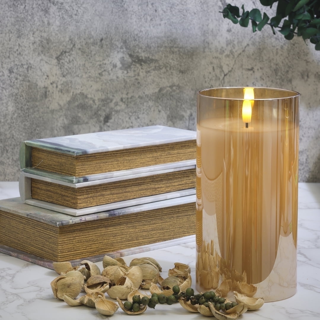 LumiPur XL Premium Design Series Glass Flameless LED Candle 3.5" x 7", Gold