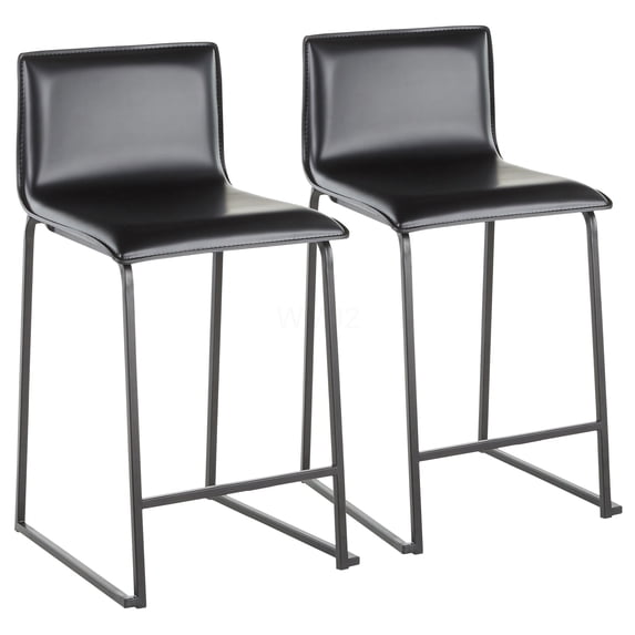 LumiSource 26" Modern Black Counter Stools with Faux Leather Seat - Set of 2