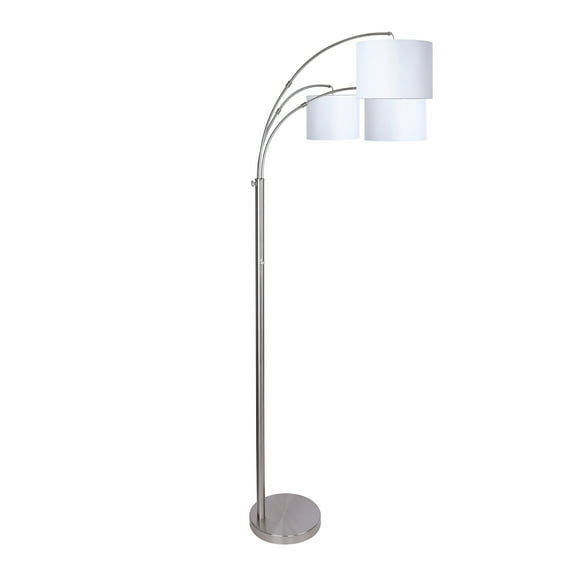 LumiSource 84" Metal Floor Lamp with Three Lights & Linen Shades Brushed Nickel w/ White Shade