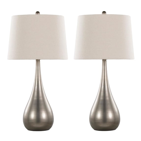 Grandview Gallery 29.25" Vintage Metal Modern Table Lamp Set with Teardrop Design and Natural Linen Tapered Drum Shades - Contemporary Lighting Perfect for Nightstands and End Tables (Set of 2)