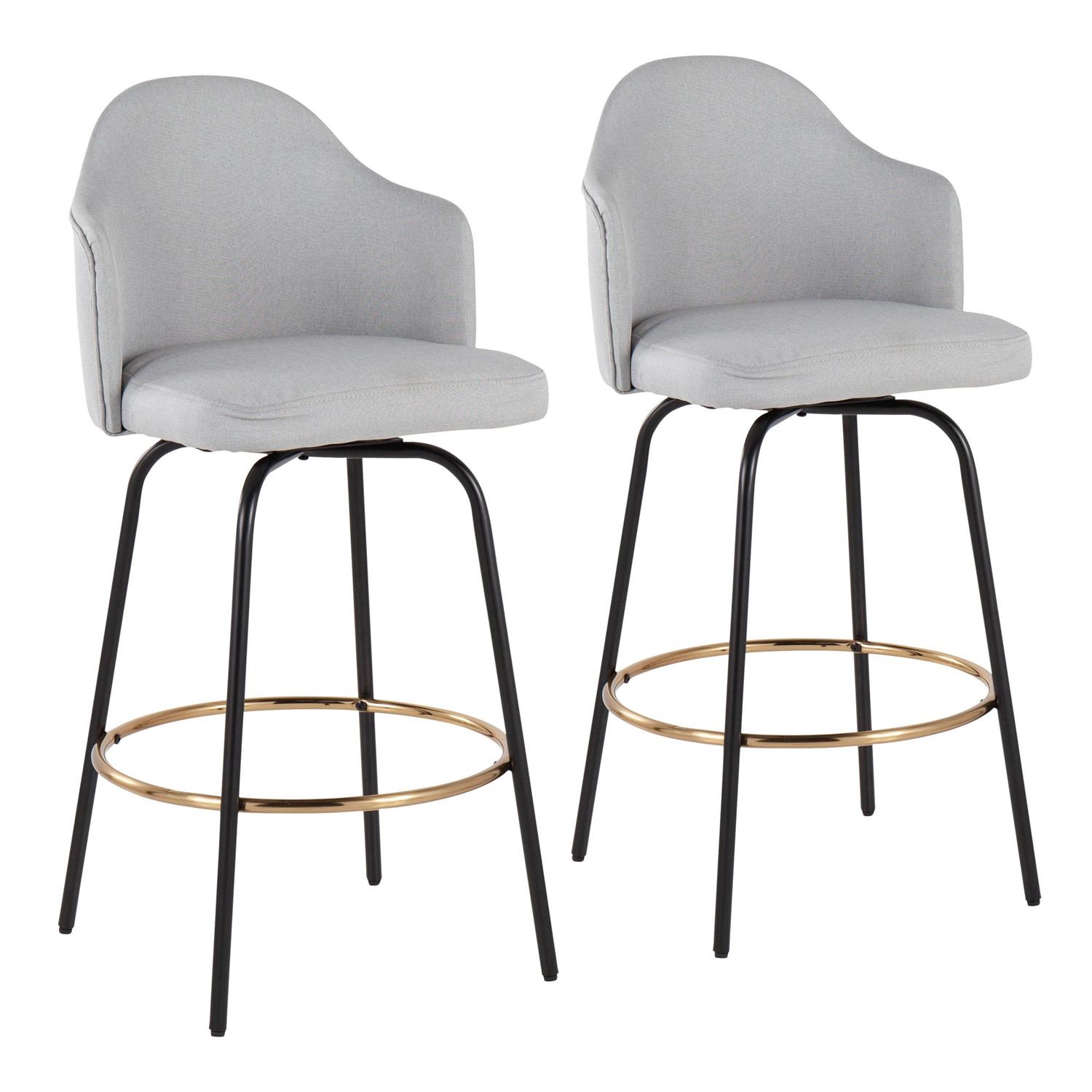 LumiSource Ahoy FixedHeight Counter Stools, Light Gray/Black/Gold, Set