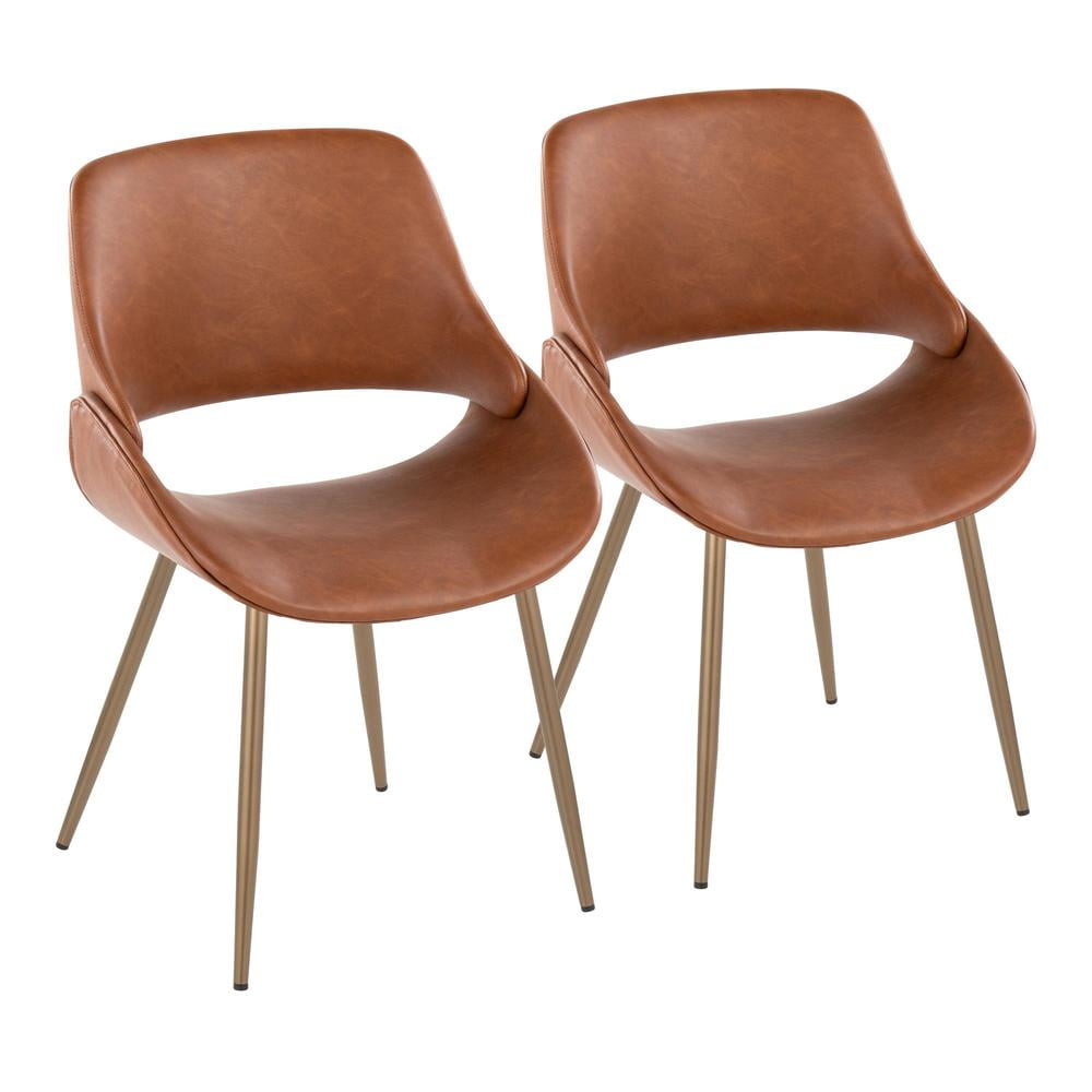 Camel Faux Leather Upholstered Dining Chairs with Metal Legs
