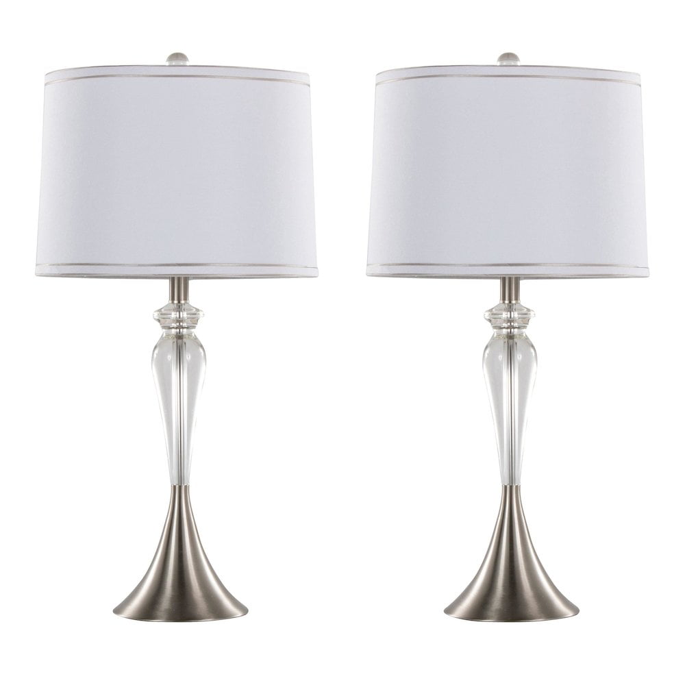 Ashland 28" White Linen Shade Crystal Table Lamp Set