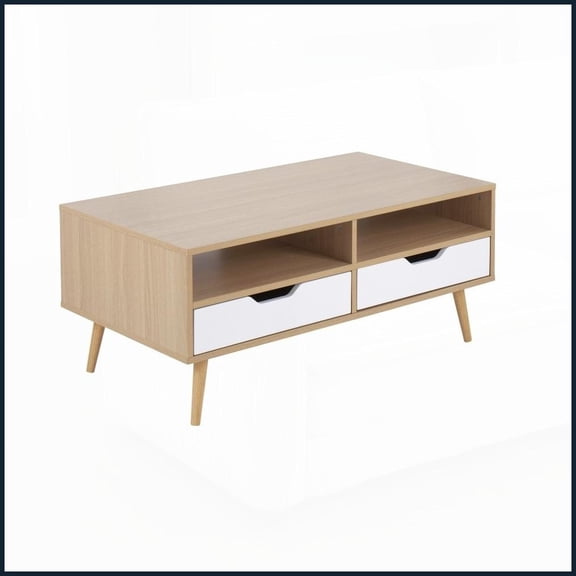 LumiSource Astro Contemporary Coffee Table - Natural Wood Frame with Pull-Out Drawers, Versatile Storage for Living Room